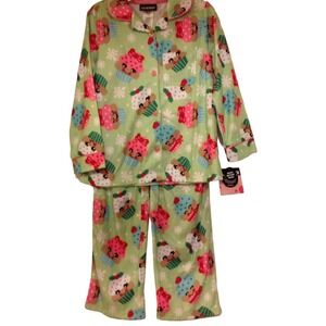 NEW Toddler Girls Green Holiday Christmas Cupcake Microfiber Pajama Set Size 4T